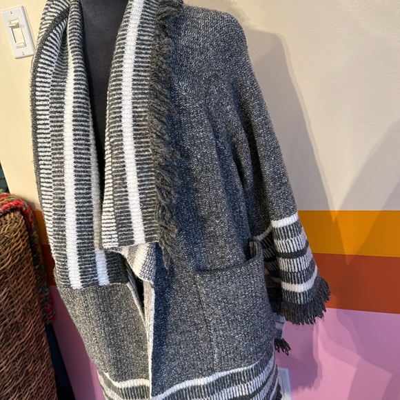 Saturday Sunday Anthropologie Gray Stripe Fringe Cardigan Sweater - Picture 4 of 7